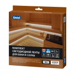 Комплект светодиодной ленты для бань и саун, до +100°С, катушка 5м 4000К, крепление в/к Uniel Готовое решение ULS-N40-2835-120LED/m-16mm-IP68-DC24V-10W/m-5M-4000K NEON SET01