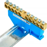 Шина нулевая на изоляторе на DIN-рейку 10 выводов (синий) Stekker 49540