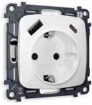 Розетка с заземлением, шторками и быстрой зарядкой USB Type A+С (белый глянец) Ambrella Volt QUANT MO110010