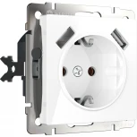 Розетка с заземлением, шторками и USBх2 (белый) Werkel W1171501 (a051141)