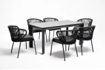 Обеденная группа на 6 персон со стульями Милан, каркас темно-серый, роуп темно-серый 4SIS Венето VEN-CMIL6T1-7-SET D-gray