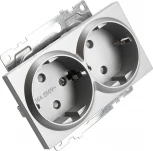 Розетка двойная с заземлением и шторками (серебро) Stekker Катрин 39584