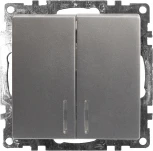 Выключатель двухклавишный с подсветкой (серебро) Stekker Катрин 39579