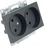 Розетка двойная без заземления со шторками (черный) Stekker Катрин 39611