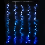 Гирлянда Занавес с Эффектом Бегущий Огонь 2 x 1,6 м Бело-Синий 24В, 150 LED, Провод Прозрачный Силикон, IP65