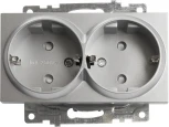 Розетка двойная с заземлением и шторками (серебро) Stekker Катрин 39584