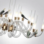 Подвесная люстра Odeon Light Lark 5431/37L золотой(под латунь)/белый градиент/беж./зеленый/ металл/стекло/керамика LED 37W 4000K (220V, на тросе, птички)