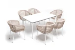 Обеденная группа на 6 персон со стульями Марсель, каркас белый, роуп бежевый 4SIS Малага MAL-CM6T1-7-SET beige