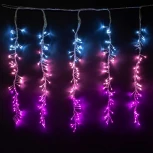 Гирлянда Бахрома с Эффектом Бегущий Огонь 2 x 1 м Бело-Розовая 24В, 320 LED, Провод Прозрачный Силикон, IP65