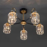 Потолочная люстра Wi-Fi на штанге Eurosvet Tenia 70090/5 черный (220V, хрусталь, управление смартфоном, голосовое управление, умный дом - Minimir Home, Алиса, Маруся, Салют)