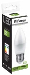 Лампочка светодиодная свеча белая колба E27 7 Вт 4000K нейтральное белое свечение Feron 25759