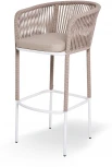 "Марсель" стул барный плетеный из роупа, каркас из стали светло-серый (RAL7035) муар, роуп светло-серый круглый, ткань светло-серая 4SIS арт.УТ-00008337