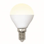 Лампочка светодиодная шар белая E14 6W 3000K Uniel LED-G45-6W/WW/E14/FR/MB PLM11WH