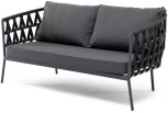 "Диего" диван 2-местный плетеный из роупа, каркас алюминий темно-серый (RAL7024) муар, роуп темно-серый круглый, ткань темно-серая 027 4SIS арт.УТ-00006825