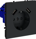 Розетка с заземлением, шторками и USBх2 (графит) Voltum S70 VLS040407