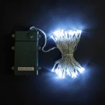 Гирлянда Нить на Батарейках с Таймером 5м Белая, 50 LED, Провод Прозрачный Силикон, IP65