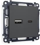 Комплект механизма Ambrella Volt розетки ALFA MA911010 Графит мягкое касание 2USB A+C 20W быстрая зарядка QUANT