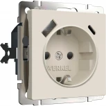 Розетка с заземлением, шторками и USB Type A+С (айвори матовый) Werkel W1171762
