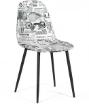 Стул ALLEN ( mod. DС409 ) черно-белый принт "Ретро"/черные (металл/ткань)