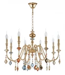 Подвесная люстра Crystal Lux MERCEDES SP8 GOLD/COLOR (220V, на цепи, свеча)
