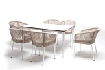 Обеденная группа на 6 персон со стульями Марсель, каркас белый, роуп бежевый 4SIS Малага MAL-CM6T1-7-SET beige