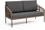 "Канны" диван 2-местный плетеный из роупа, каркас алюминий коричневый (RAL8016) муар, роуп коричневый круглый, ткань темно-серая 027 4SIS арт.УТ-00007799