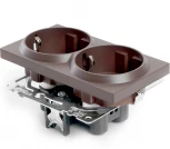 Розетка двойная с заземлением и шторками (коричневый) Stekker Катрин 49030