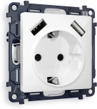 Комплект механизма Ambrella Volt электрической розетки ALFA MA109010 Белый глянец 2USB A+A 18W быстрая зарядка с заземлением и шторками 2P+E 16A-250V QUANT