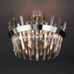 Потолочная люстра Wi-Fi на штанге Eurosvet Steccato 10111/5 сатин-никель/прозрачный хрусталь Strotskis (220V, управление смартфоном, голосовое управление, умный дом - Minimir Home, Алиса, Маруся, Салют, круглые)