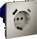 Розетка с заземлением, шторками и USB Type A+С (кашемир) Voltum S70 VLS040503