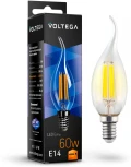 Лампочка светодиодная свеча на ветру прозрачная колба E14 6 Вт 580 lm 2800K теплое желтое свечение Voltega Crystal 7017