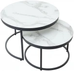 Журнальный столик Эрвин (комплект) Белый мрамор, стекло/ каркас графит