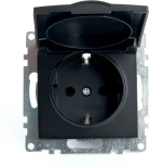 Розетка с заземлением защитной крышкой и шторками (черный) Stekker Катрин 39608