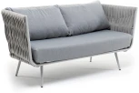 "Монако" диван 2-местный плетеный из роупа, каркас алюминий светло-серый (RAL7035) муар, роуп светло-серый 40 мм, ткань светло-серая 4SIS арт.УТ-00006214
