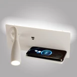 Настенный светильник с беспроводным ЗУ и полкой светодиодный для чтения с выключателем AM Group AM483 AM483 WH (220V)