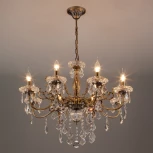 Подвесная люстра Eurosvet 3281 3281/8 античная бронза / прозрачный хрусталь (220V, хрусталь Strotskis, на цепи, подсвечник, свеча)