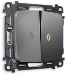 Комплект механизма Ambrella Volt 2-клавишного выключателя с подсветкой 3200K OMEGA MO654010 Антрацит серый QUANT