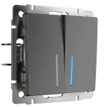 Выключатель двухклавишный проходной с подсветкой (графит рифленый) Werkel W1122104 (a050757)