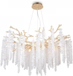 Подвесная люстра на штанге Freya Mineral FR1010PL-10G (220V, хрусталь, на тросе, листья, ветки)