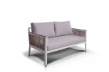 Диван 2-местный плетеный из роупа, каркас алюминий белый, роуп бежевый, ткань бежевая 4SIS Сан Ремо GFS4762S