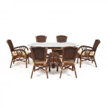 Комплект обеденный "ANDREA GRAND" (стол со стеклом+6 кресел+ подушки) Pecan Washed (античн. орех)