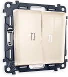 Комплект механизма Ambrella Volt 2-клавишного выключателя с подсветкой 5600K ALFA MA304015 Бежевый глянец QUANT