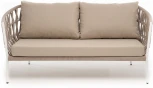 "Диего" диван 2-местный плетеный из роупа, каркас алюминий белый муар, роуп бежевый круглый, ткань бежевая 035 4SIS арт.УТ-00006212