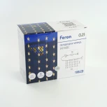 Светодиодная гирлянда Feron CL25 48608 занавес Звездочки 2*1м + 3м 220V 5000K, статичная, c питанием от сети, прозрачный шнур