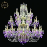 Подвесная большая люстра с хрустальными подвесками Art Classic 11.24 11.24.16+8+4.300.3d.Gd.V7010 (220V, на цепи, подсвечник, свеча)