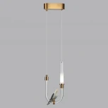 Подвесной светильник Odeon Light Lark 5431/2L золотой(под латунь)/белый градиент/беж./зеленый/ металл/стекло/керамика LED 2W 4000K (220V, на проводе, птички)