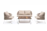 Лаунж-зона 4-местная плетеная из роупа (веревки), каркас алюминиевый белый, роуп бежевый 4SIS Милан MILS2C2TJ-4-SET biege