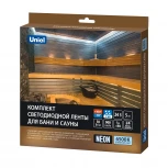 Комплект светодиодной ленты для бань и саун, до +100°С, катушка 5м, 6500К, крепление в/к Uniel Готовое решение ULS-N40-2835-120LED/m-16mm-IP68-DC24V-10W/m-5M-6500K NEON SET01