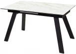 Стол Морис 140 БЕЖЕВЫЙ МРАМОР, стекло/ ЧЕРНЫЙ