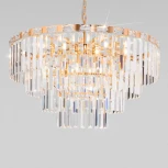 Подвесная люстра Wi-Fi каскадная Elegante 10130/10 золото Eurosvet (220V, хрусталь, управление смартфоном, голосовое управление, умный дом - Minimir Home, Алиса, Маруся, Салют, на цепи)